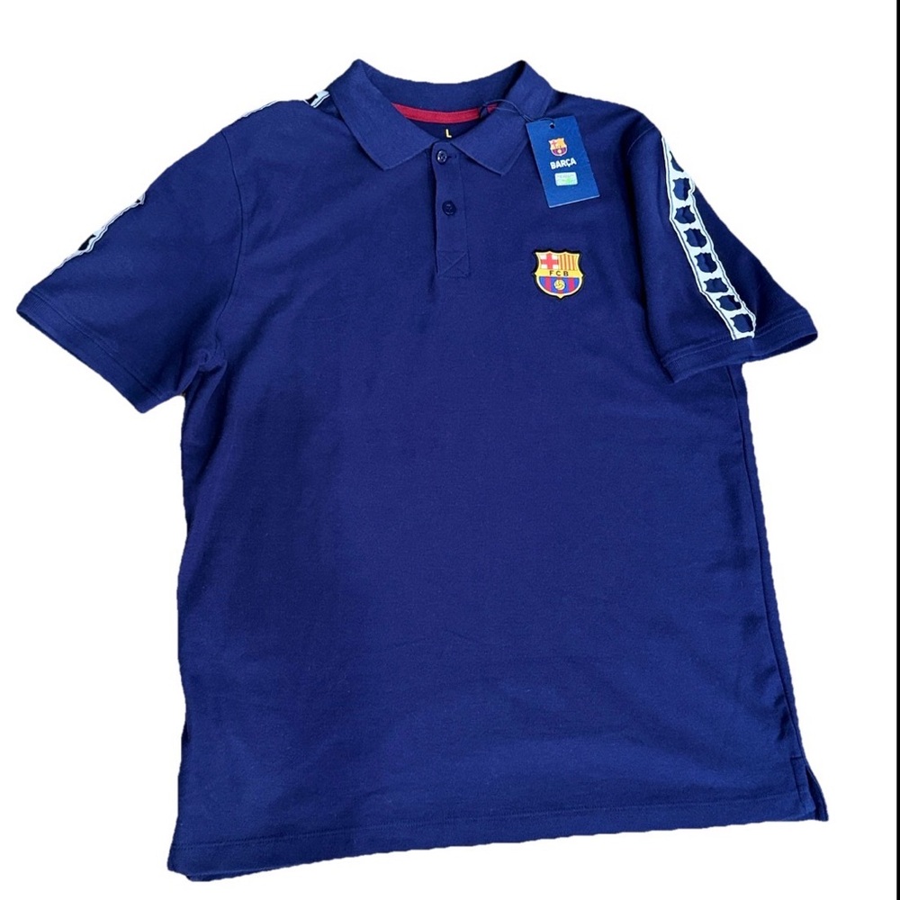 FC Barcelona Official Football Soccer Crest Men L Polo Shirt Navy Blue FCB NEW‎